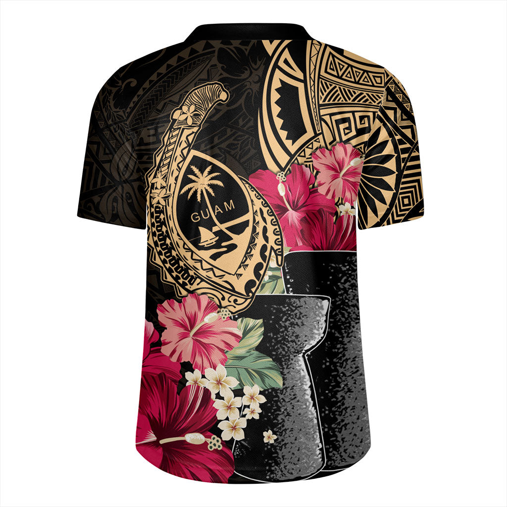 Guam Rugby Jersey Black Latte Stone With Hibiscus Flower Tribal