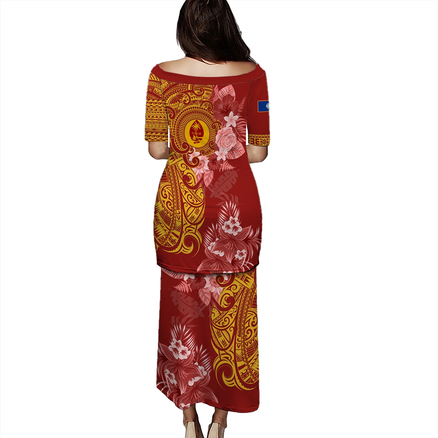 Guam Combo Puletasi And Shirt Polynesian Tropical Plumeria Tribal Red