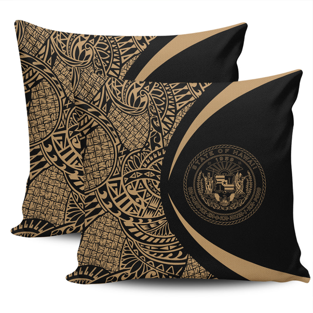 Hawaii Pillow Cover Coat Of Arm Lauhala Gold Circle