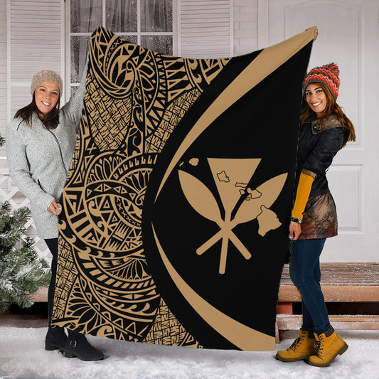 Hawaii Premium Blanket Kanaka Maoli Hawaiian Map Lauhala Gold Circle