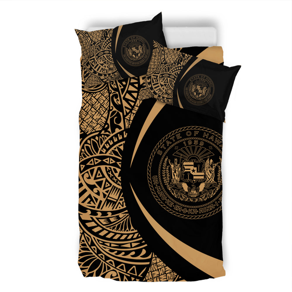 Hawaii Bedding Set Coat Of Arm Lauhala Gold Circle