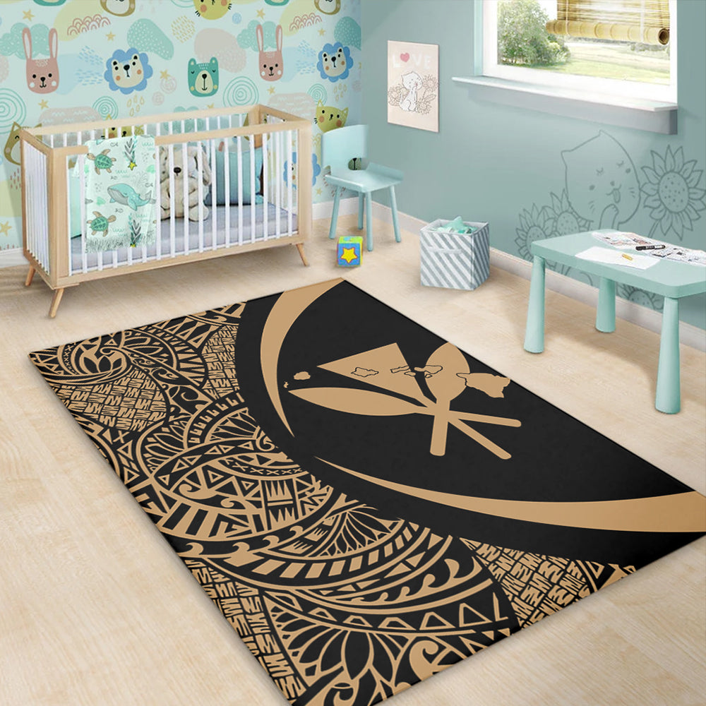Hawaii Area Rug Kanaka Maoli Hawaiian Map Lauhala Gold Circle