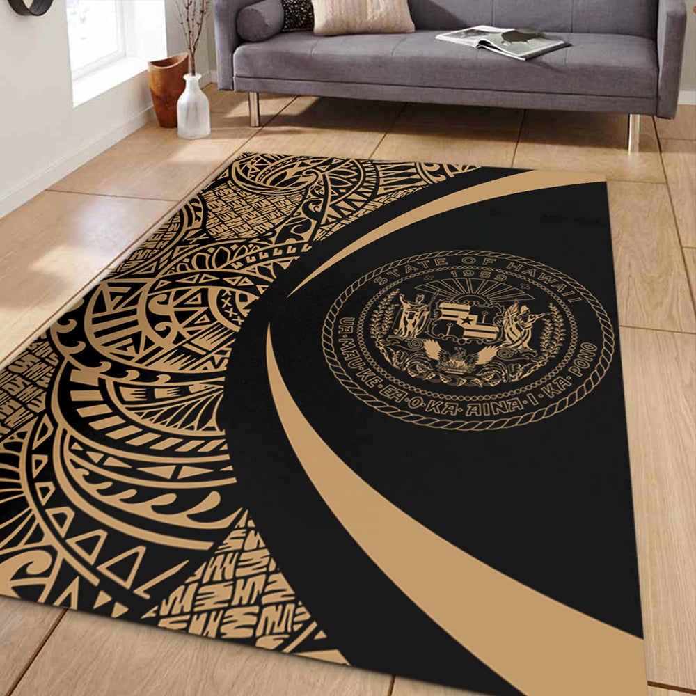 Hawaii Area Rug Coat Of Arm Lauhala Gold Circle