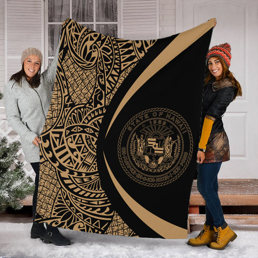 Hawaii Premium Blanket Coat Of Arm Lauhala Gold Circle