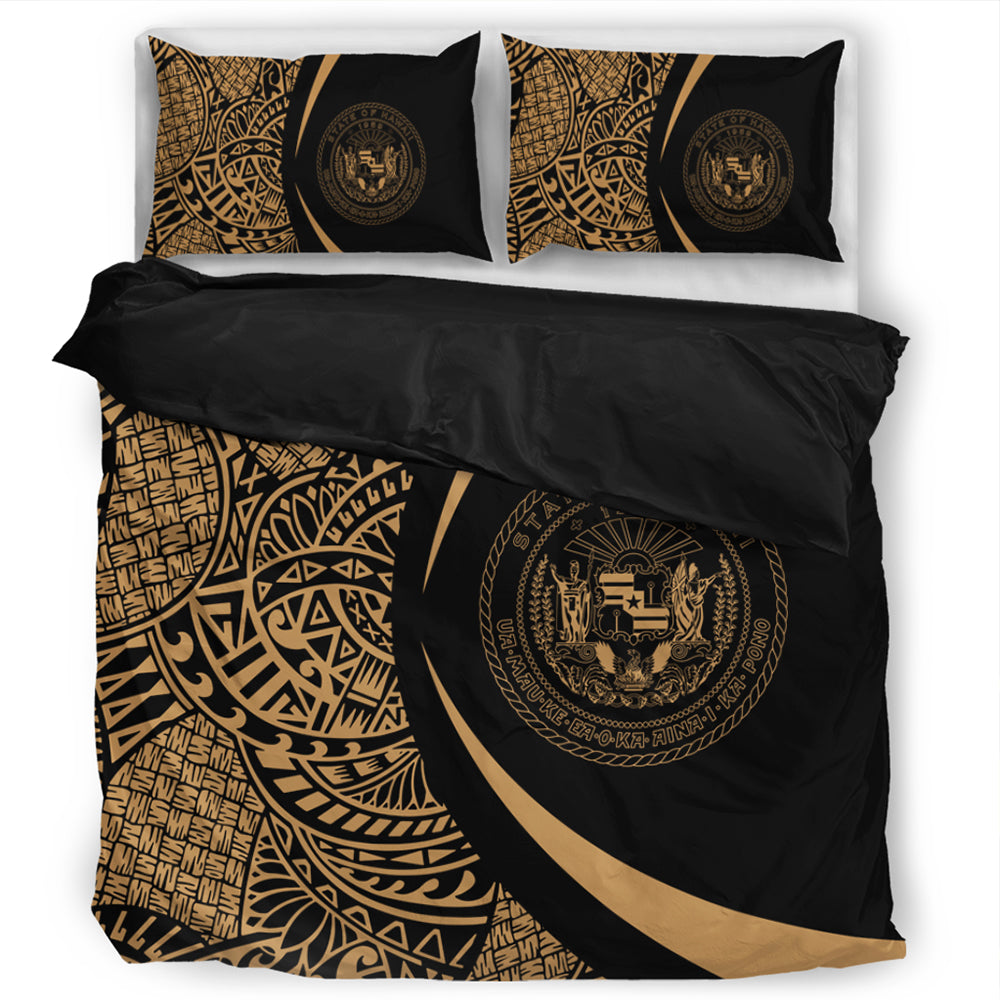 Hawaii Bedding Set Coat Of Arm Lauhala Gold Circle