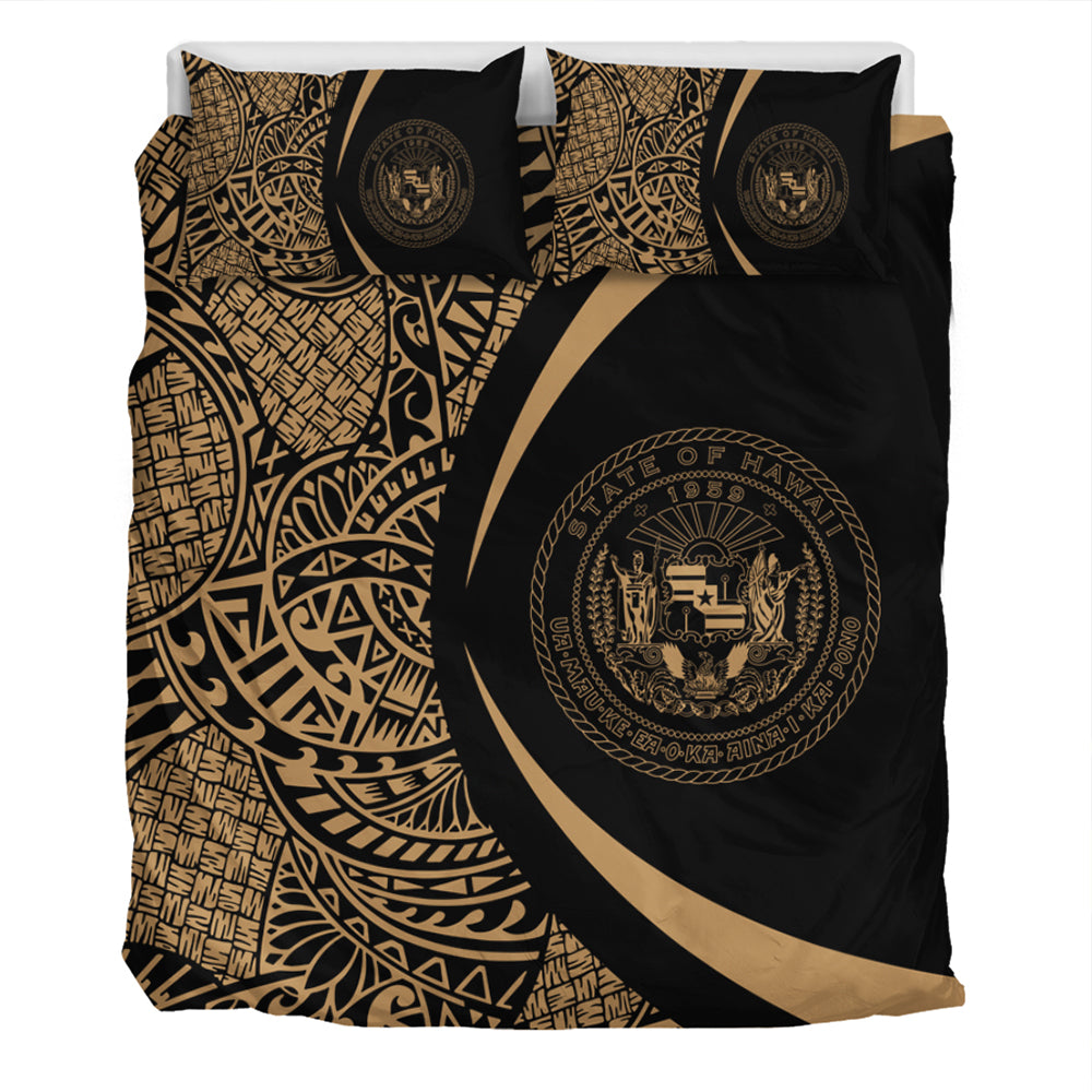 Hawaii Bedding Set Coat Of Arm Lauhala Gold Circle