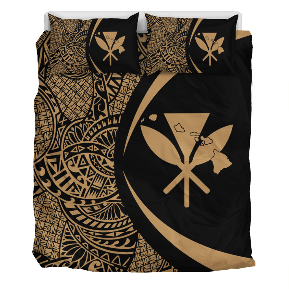 Hawaii Bedding Set Kanaka Maoli Hawaiian Map Lauhala Gold Circle