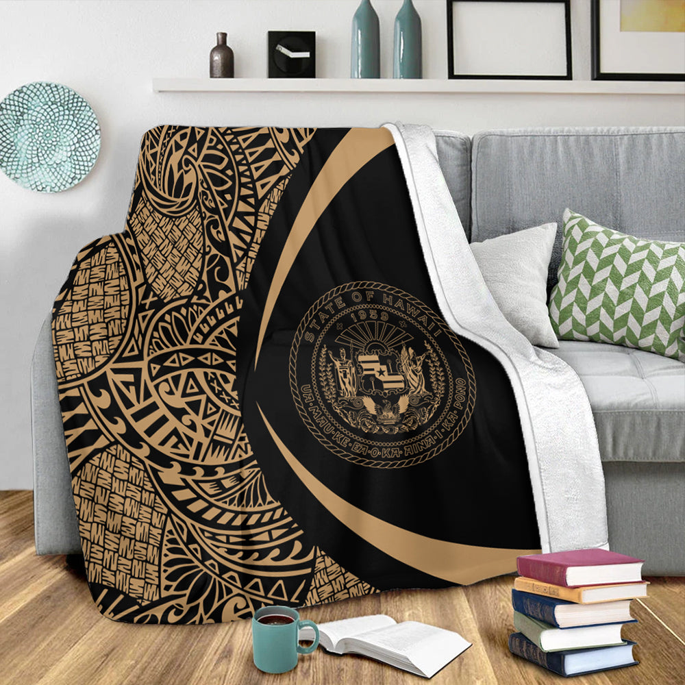 Hawaii Premium Blanket Coat Of Arm Lauhala Gold Circle