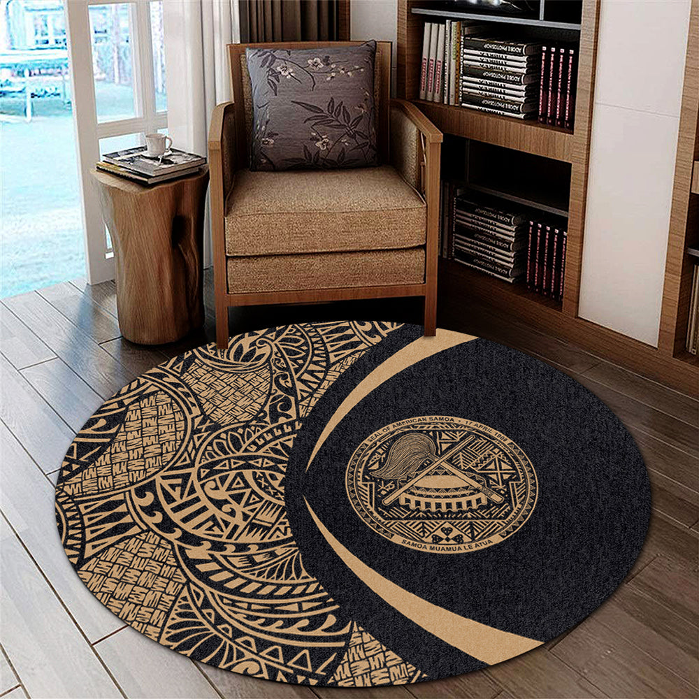 American Samoa Round Rug Lauhala Gold Circle Style