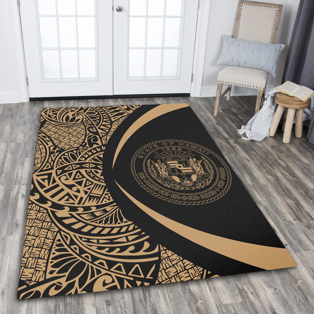 Hawaii Area Rug Coat Of Arm Lauhala Gold Circle