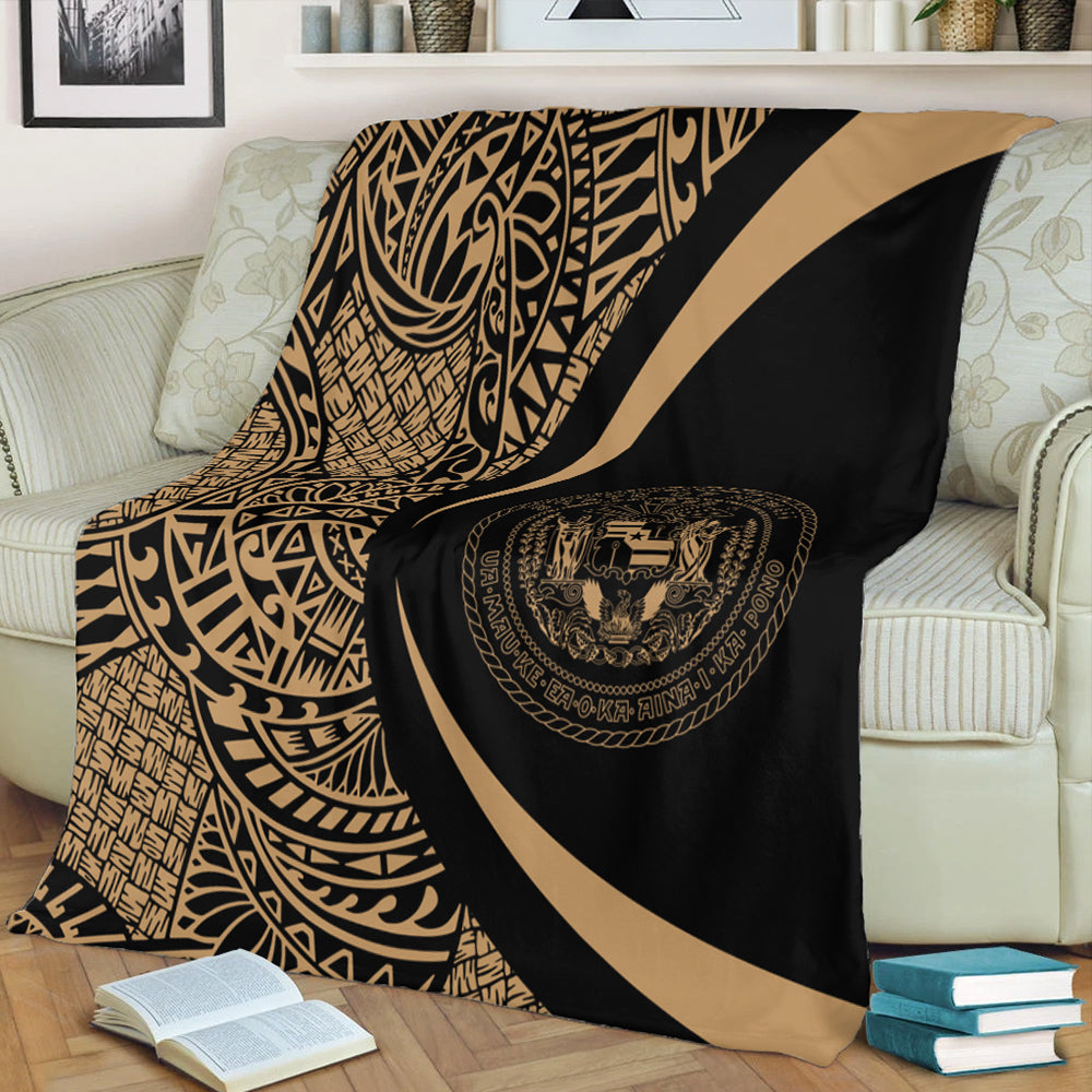 Hawaii Premium Blanket Coat Of Arm Lauhala Gold Circle