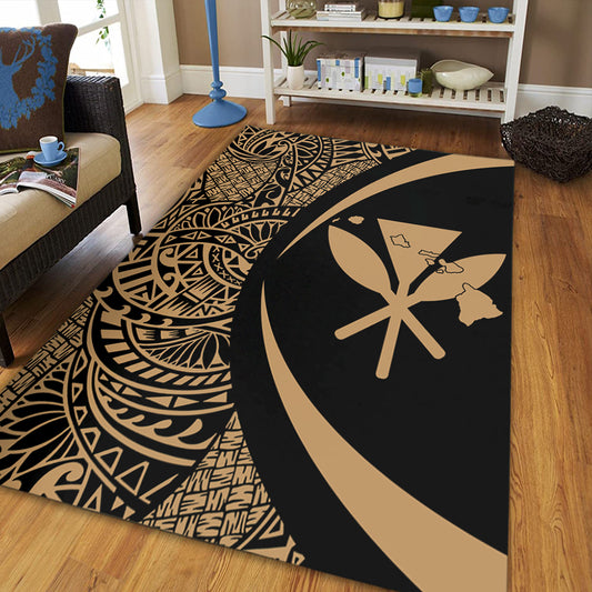 Hawaii Area Rug Kanaka Maoli Hawaiian Map Lauhala Gold Circle