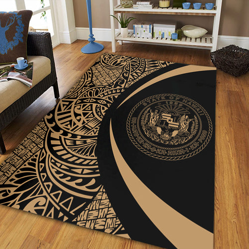 Hawaii Area Rug Coat Of Arm Lauhala Gold Circle