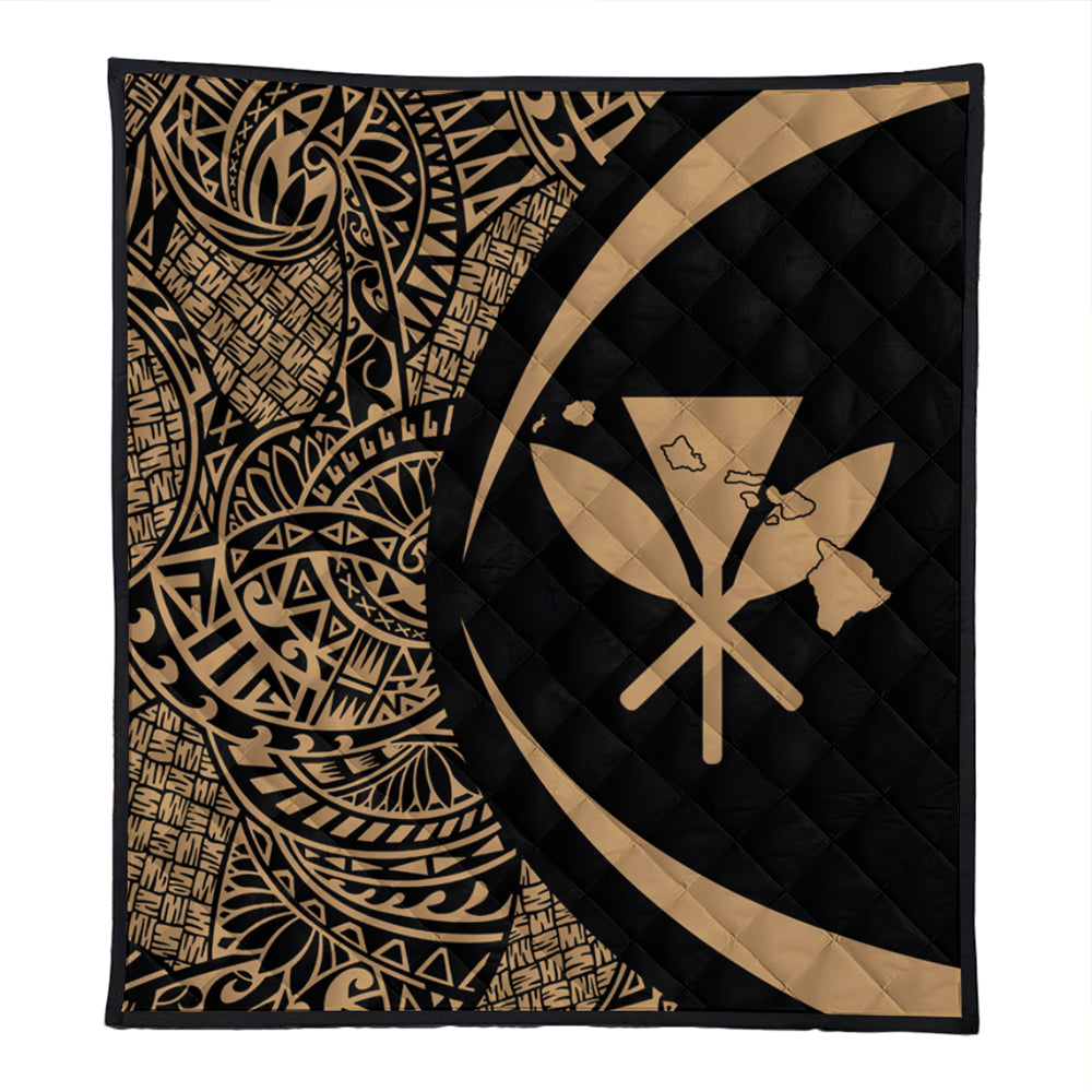 Hawaii Premium Quilt Kanaka Maoli Hawaiian Map Lauhala Gold Circle