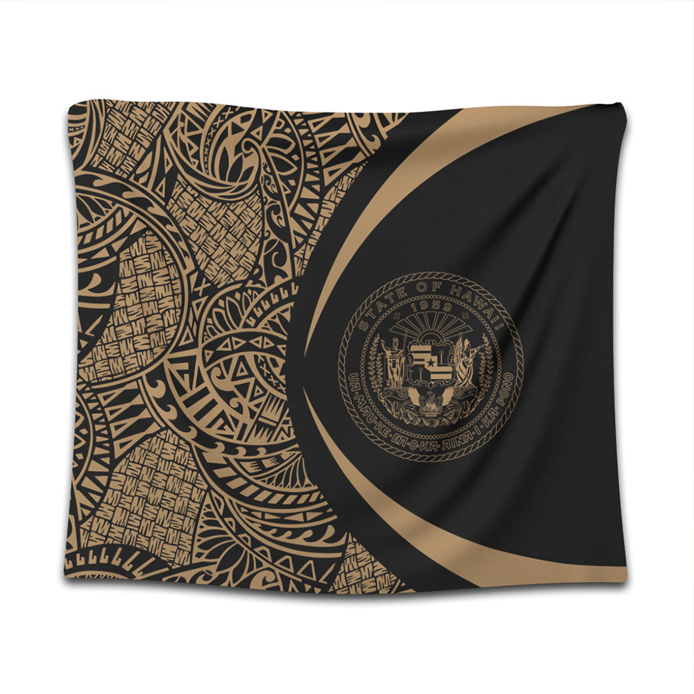 Hawaii Tapestry Coat Of Arm Lauhala Gold Circle