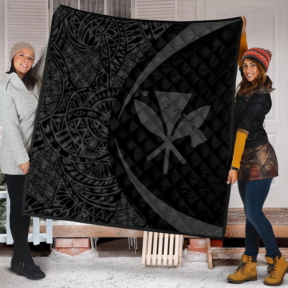 Hawaii Premium Quilt Kanaka Maoli Hawaiian Map Lauhala Gray Circle