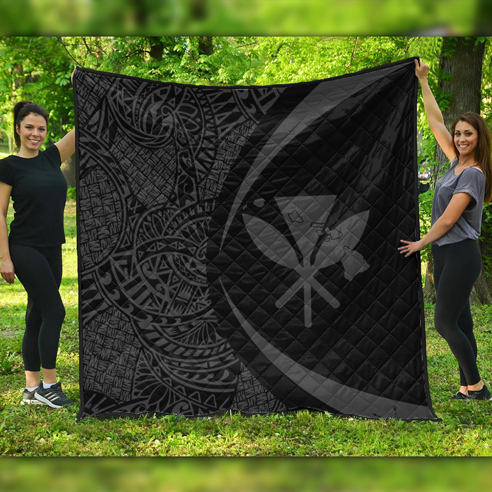 Hawaii Premium Quilt Kanaka Maoli Hawaiian Map Lauhala Gray Circle