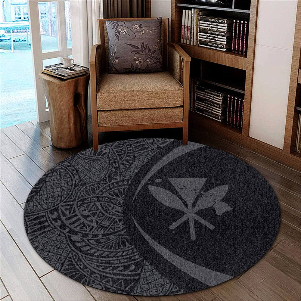 Hawaii Round Rug Kanaka Maoli Hawaiian Map Lauhala Gray Circle