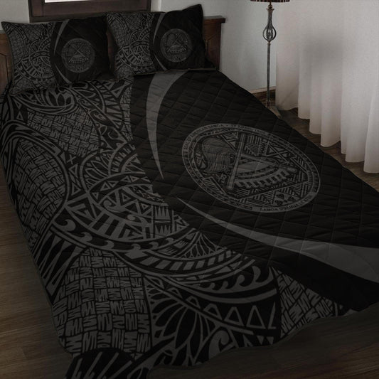 American Samoa Quilt Bed Set Lauhala Gray Circle Style