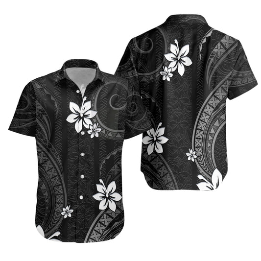 CUSTOM Short Sleeve Shirt Philippines White Hibiscus Flowers Tribal Pattern