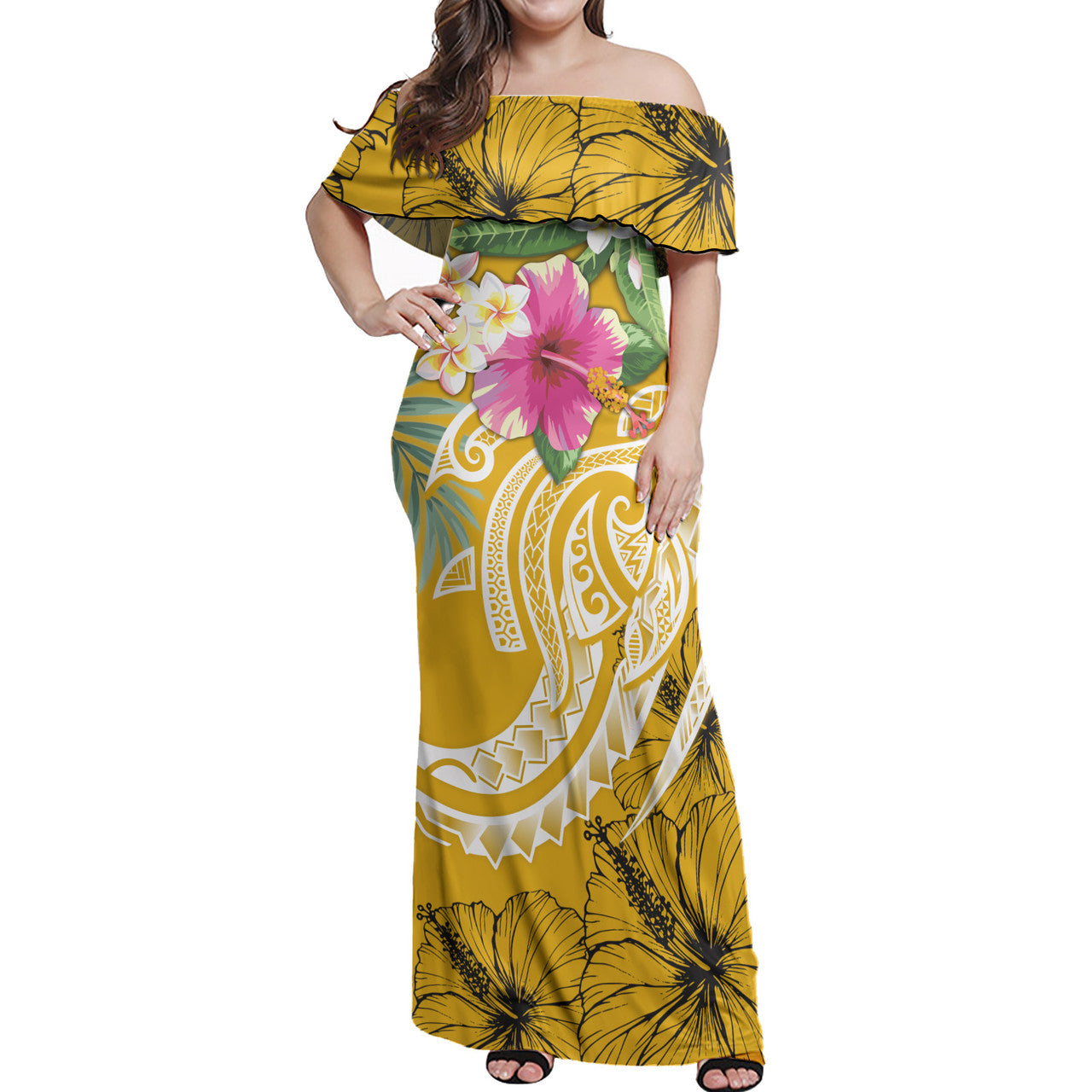 Polynesia Combo Dress And Shirt Summer Plumeria Gold