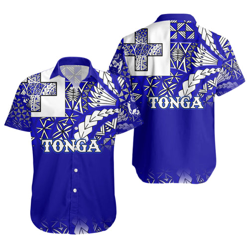 Tonga Short Sleeve Shirt Tonga Blue Color With Traditional Patterns