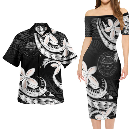 Federated States Of Micronesia Combo Short Sleeve Dress And Shirt Polynesian Patterns Plumeria Flowers Special Style