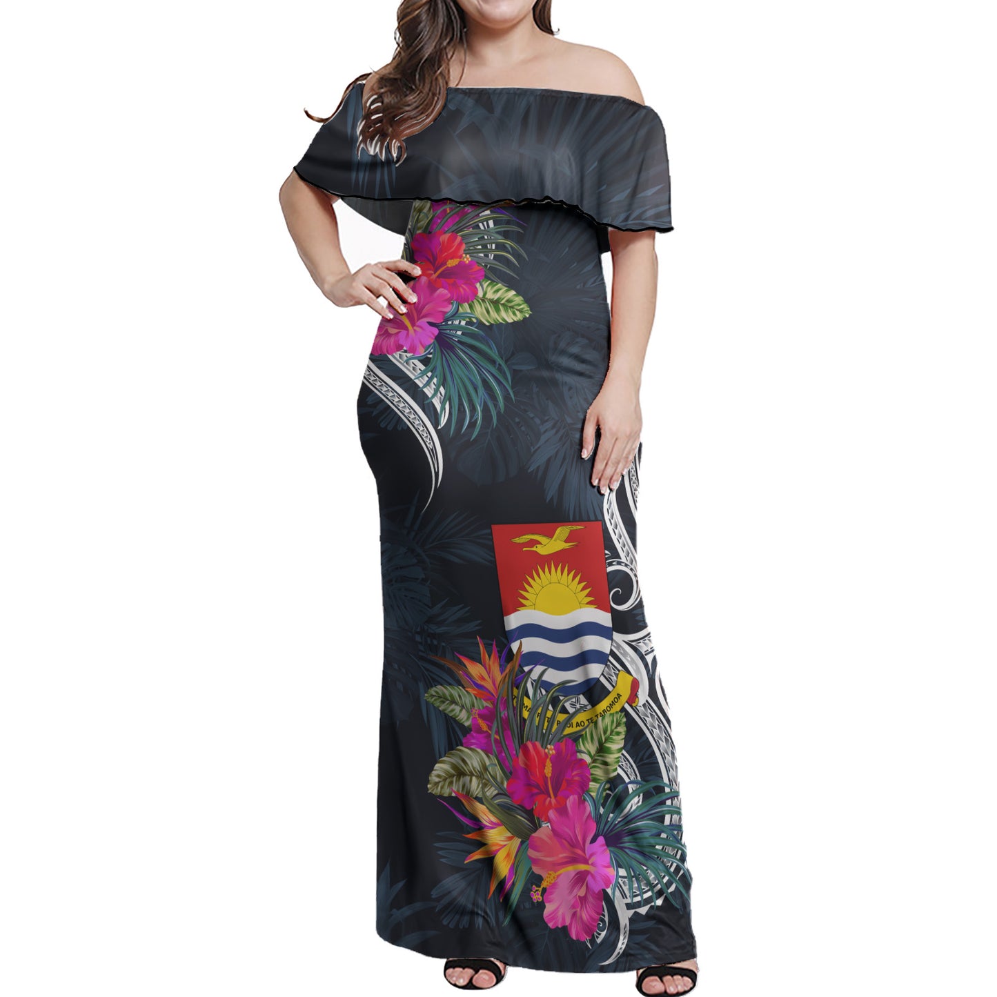 Kiribati Combo Off Shoulder Long Dress And Shirt Tropical Flower