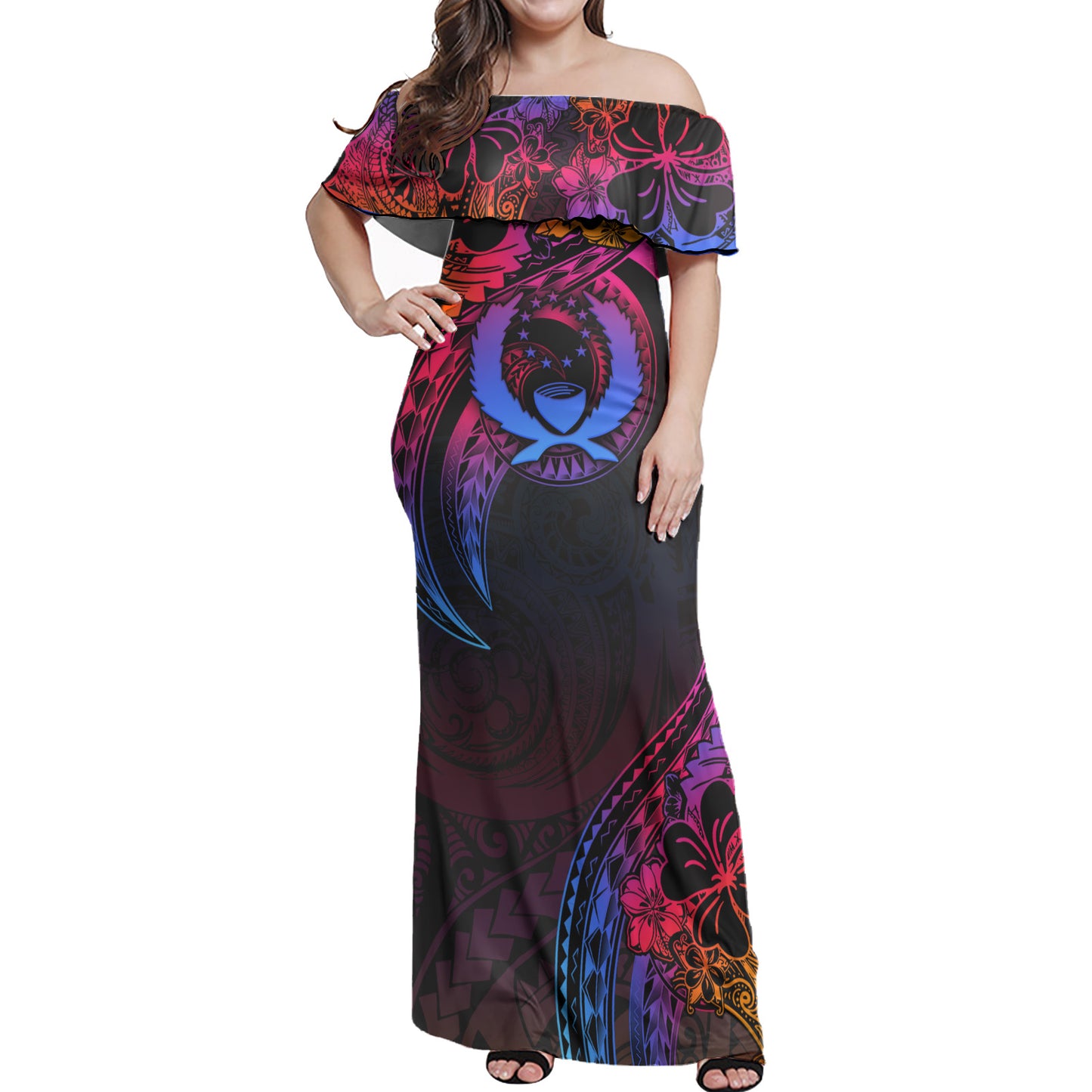 Pohnpei State Combo Off Shoulder Long Dress And Shirt Rainbow Style