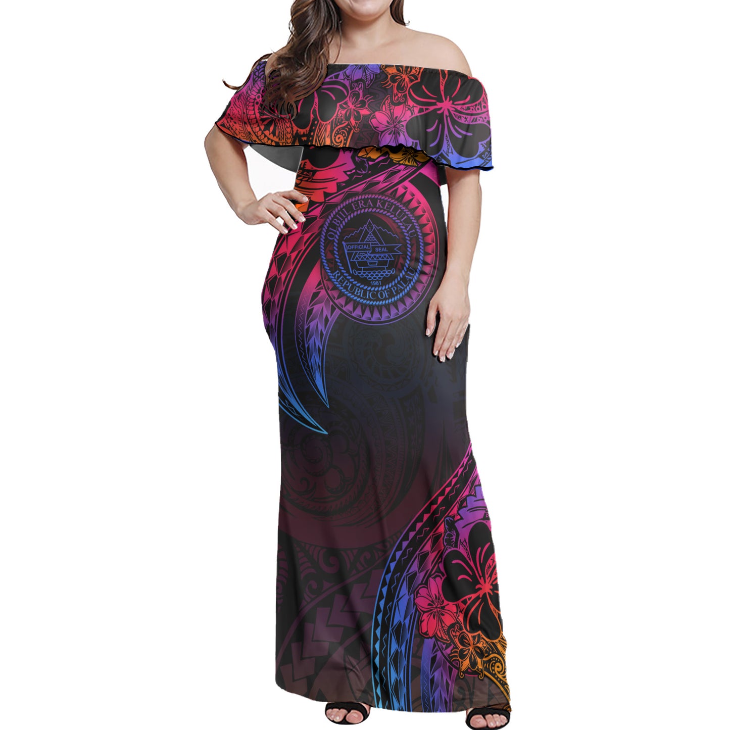 Palau Combo Off Shoulder Long Dress And Shirt Rainbow Style