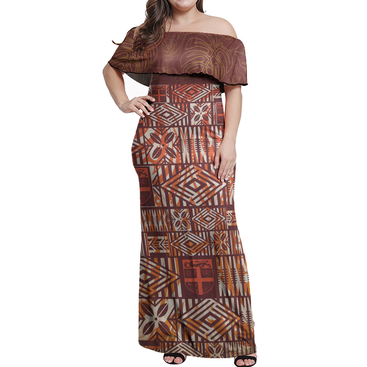 Fiji Woman Off Shoulder Long Dress Bula Fiji Wear Vintage Style