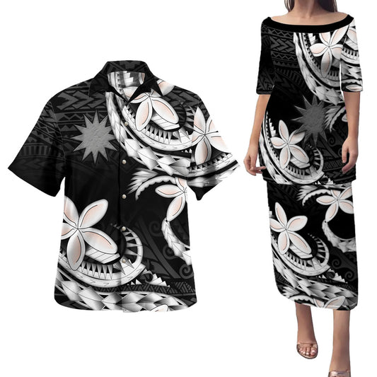 Nauru Combo Puletasi And Shirt Polynesian Patterns Plumeria Flowers Special Style