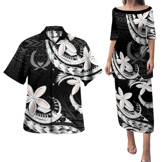 Pohnpei State Combo Puletasi And Shirt Polynesian Patterns Plumeria Flowers Special Style