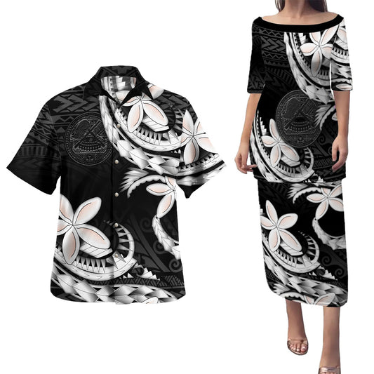 American Samoa Combo Puletasi And Shirt Polynesian Patterns Plumeria Flowers Special Style
