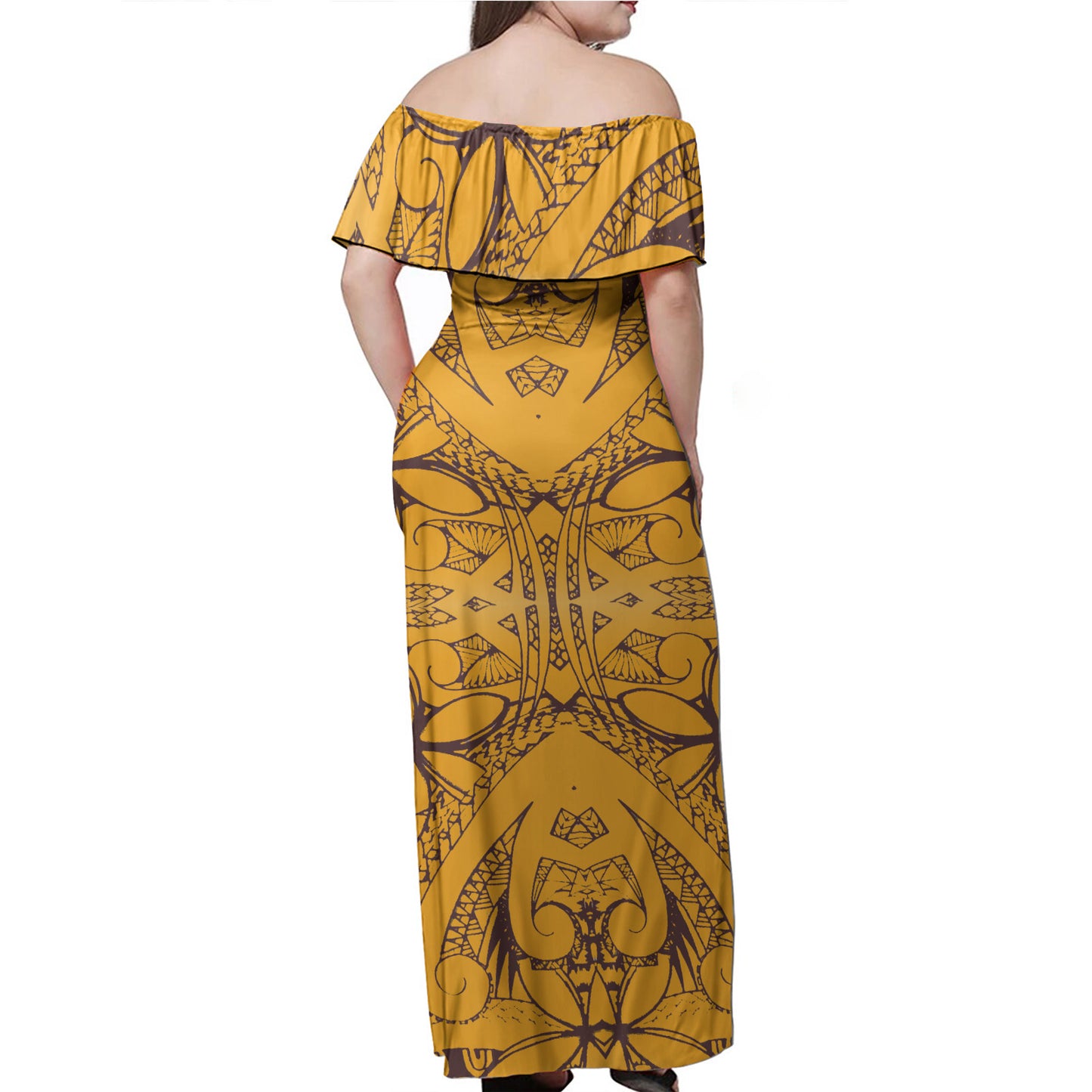 Polynesian Woman Off Shoulder Long Dress - Polynesian Pattern 09