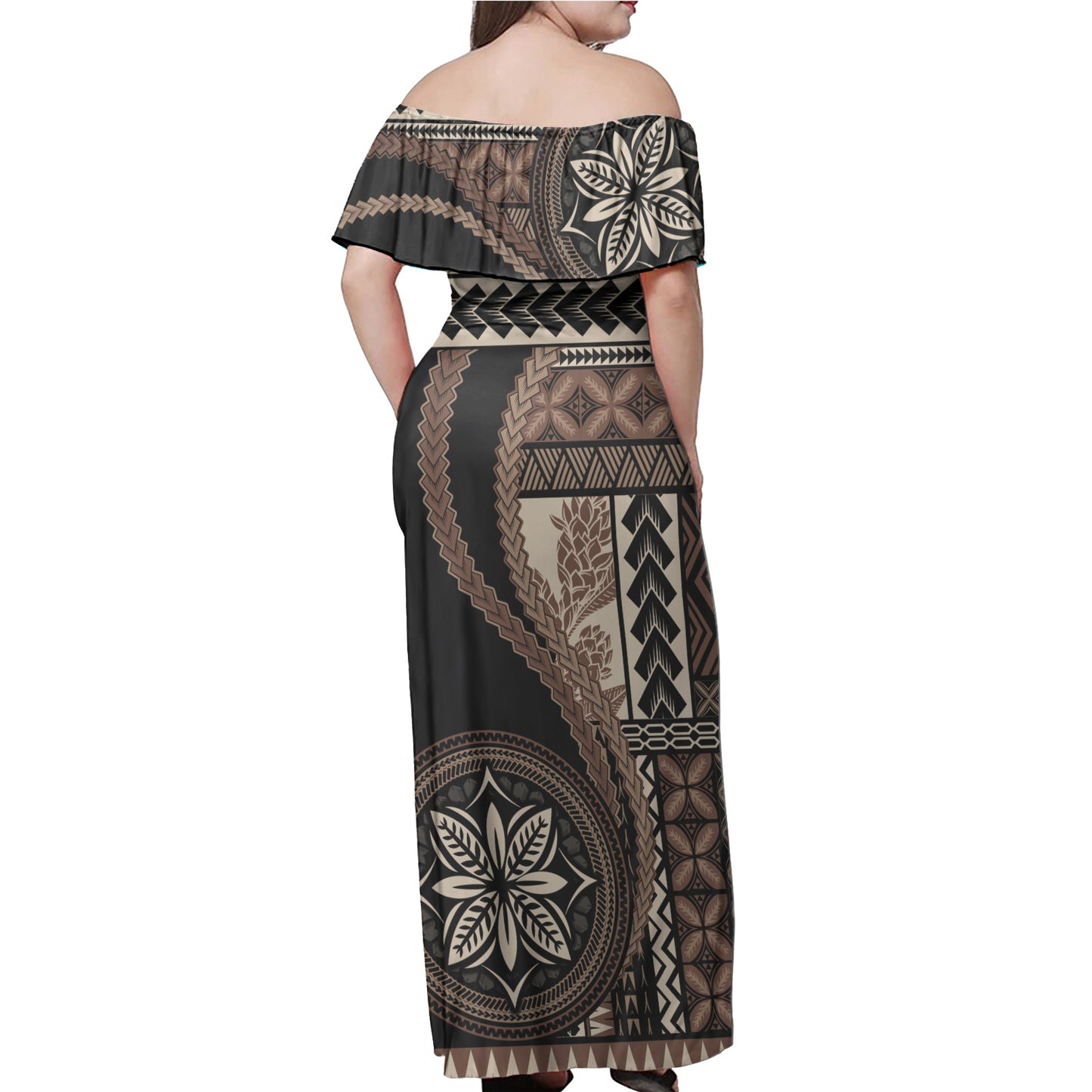 Samoa Off Shoulder Long Dress Samoan Siapo Motif Classic Style