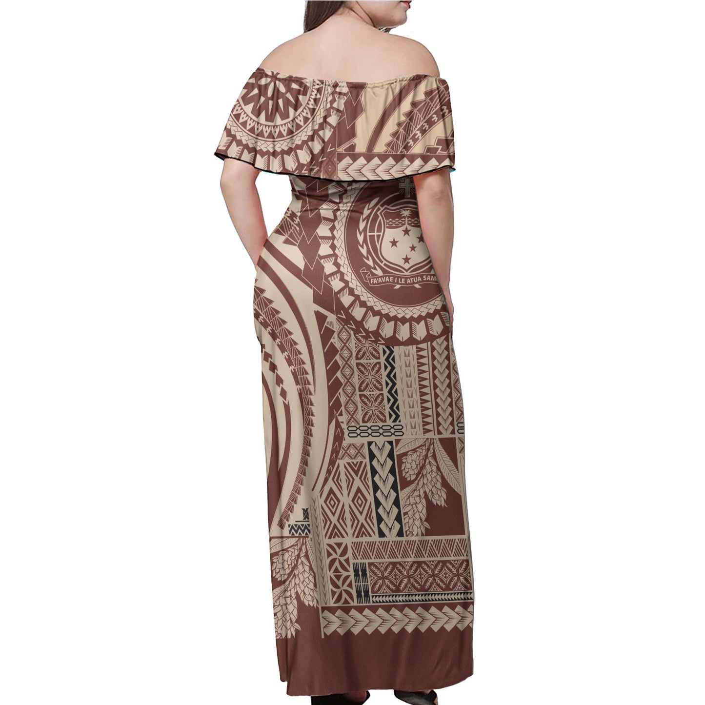 Samoa Off Shoulder Long Dress Seal Samoan Siapo Brown Design