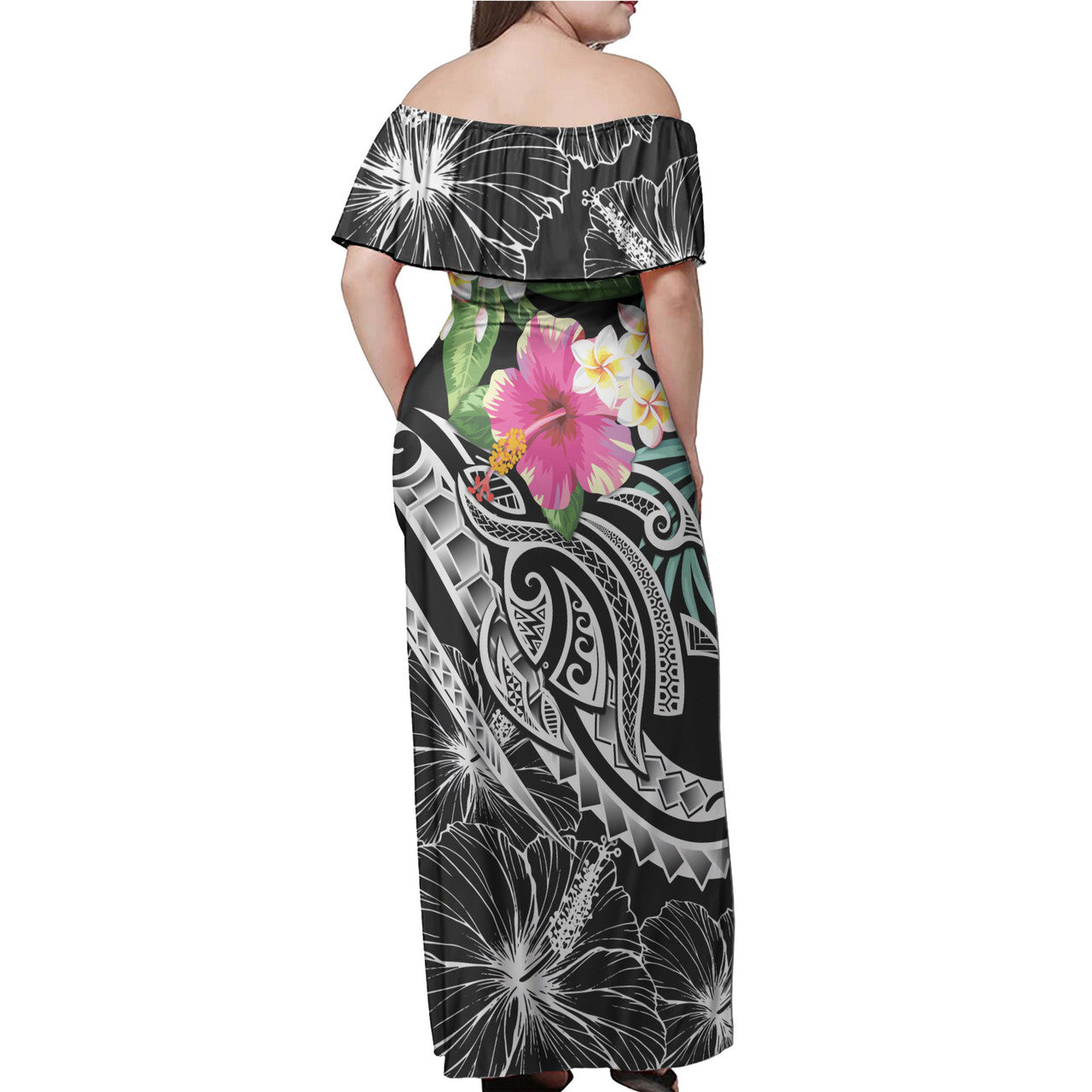 Polynesia Combo Dress And Shirt Summer Plumeria Black