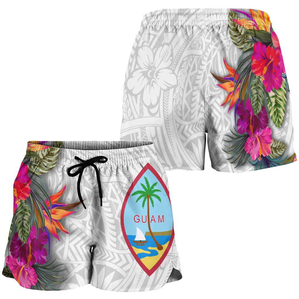 Guam All Over Print Women Shorts Polynesian Hibiscus White Pattern