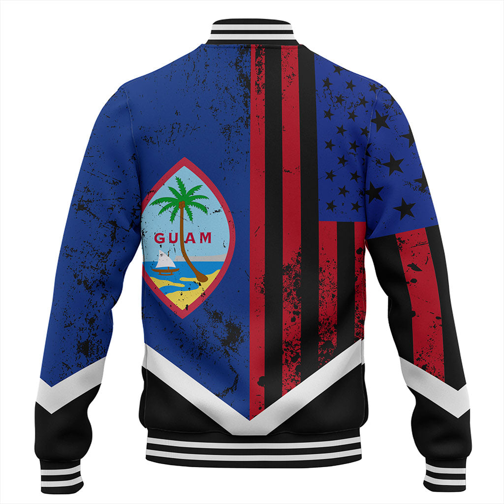 Guam Baseball Jacket Flag And American Half Concept Brush Style