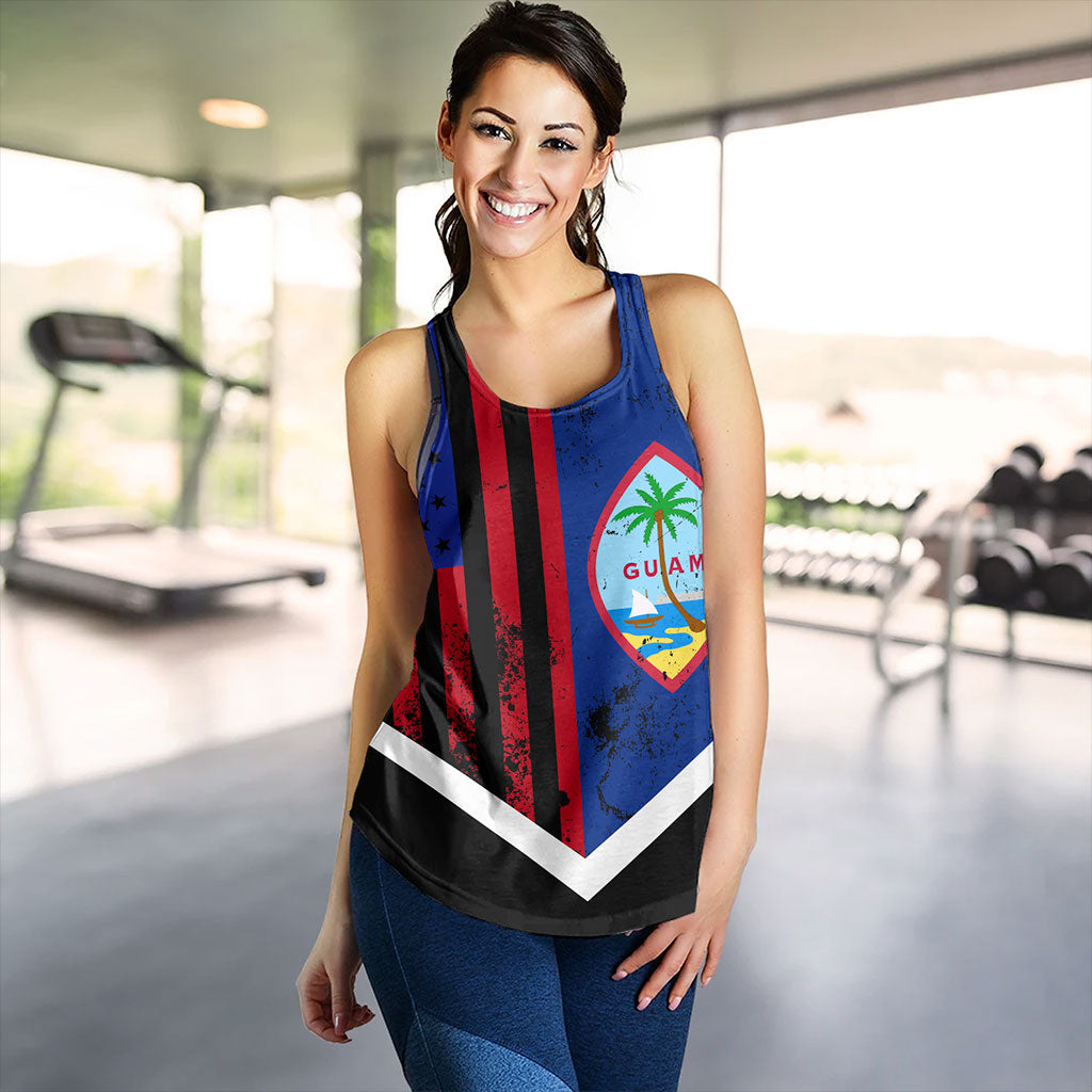 Guam Women Tank Flag And American Half Concept Brush Style