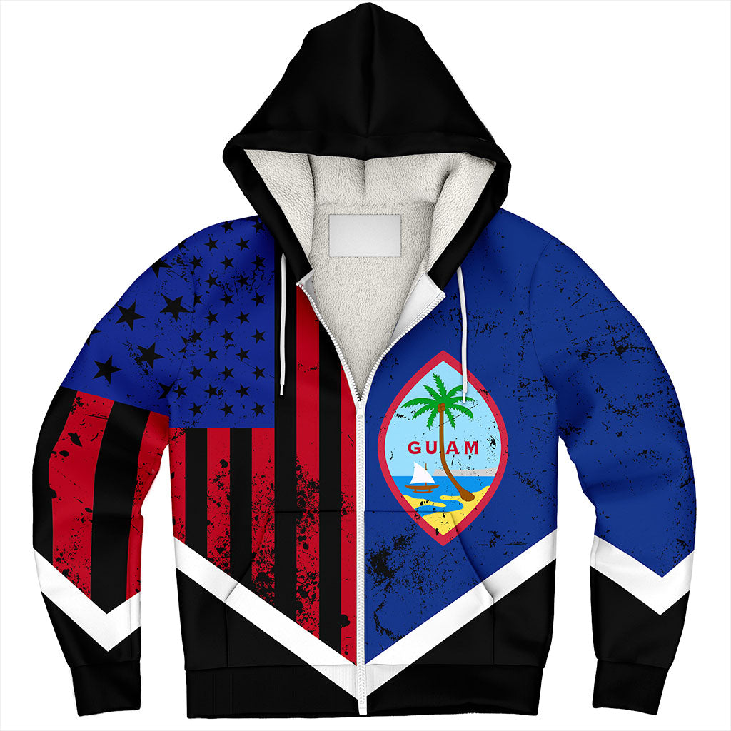 Guam Sherpa Hoodie Flag And American Half Concept Brush Style