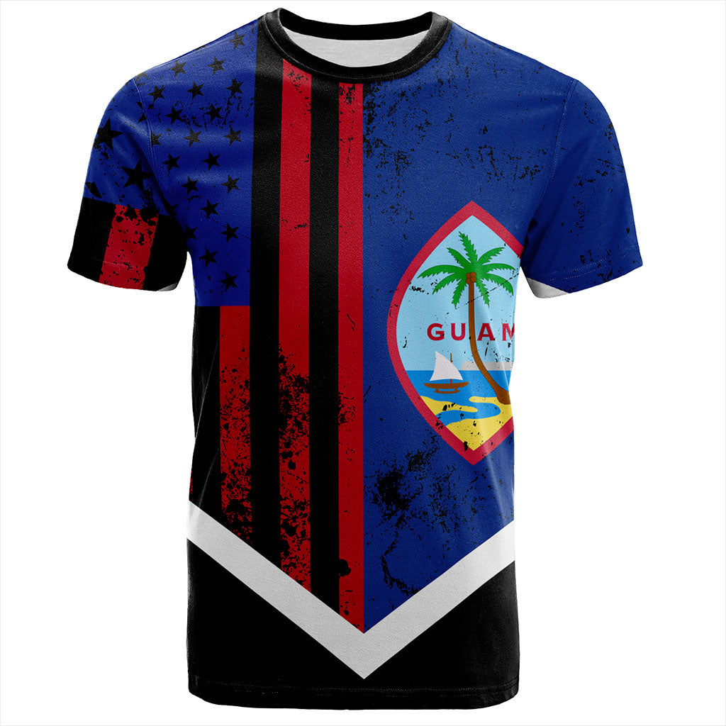 Guam T-Shirt Flag And American Half Concept Brush Style