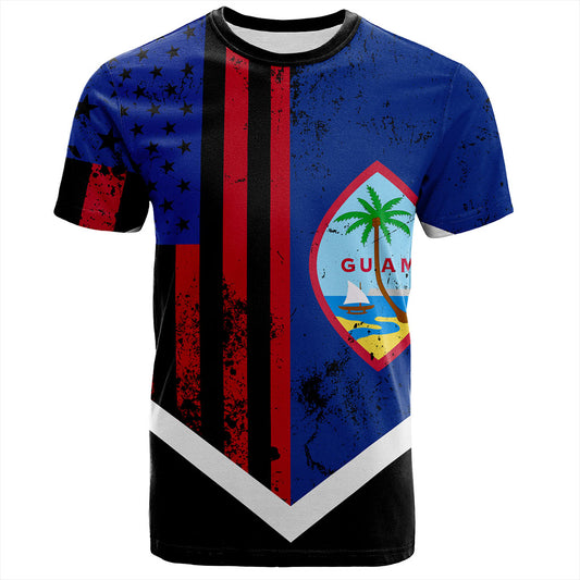 Guam T-Shirt Flag And American Half Concept Brush Style