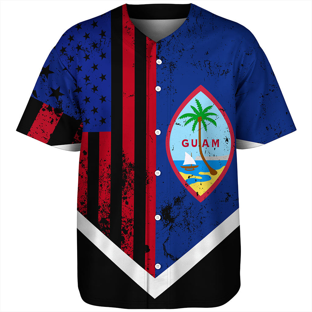 Guam Baseball Shirt Flag And American Half Concept Brush Style