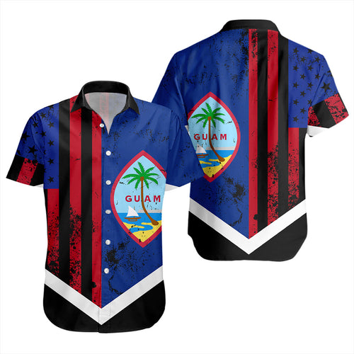 Guam Short Sleeve Shirt Flag And American Half Concept Brush Style