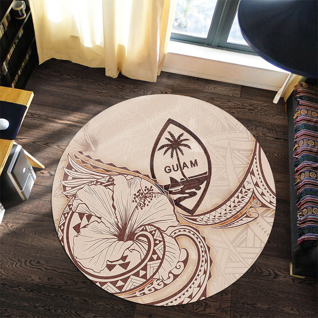 Guam Round Rug Hibiscus Flower Vintage Style