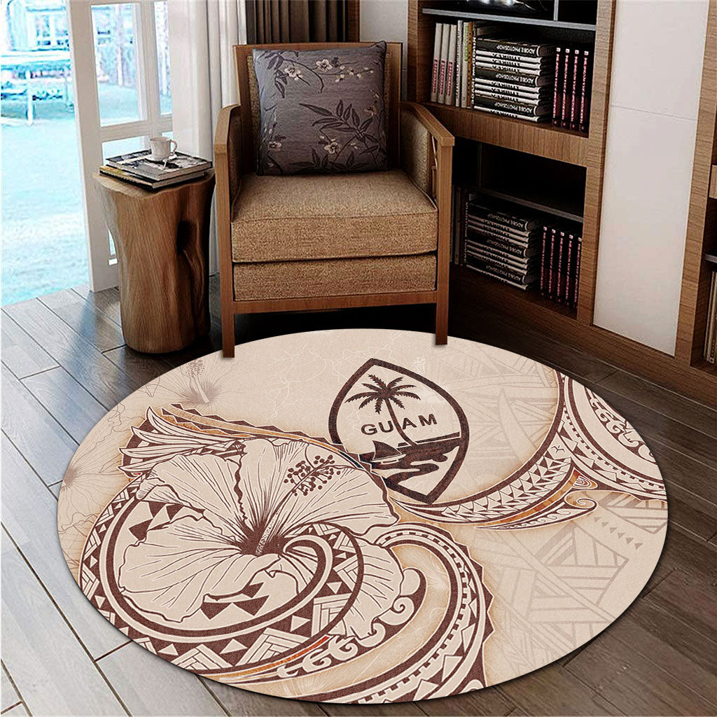 Guam Round Rug Hibiscus Flower Vintage Style