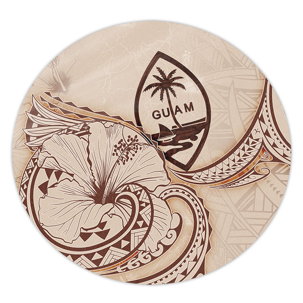 Guam Round Rug Hibiscus Flower Vintage Style
