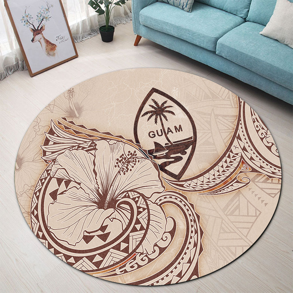 Guam Round Rug Hibiscus Flower Vintage Style